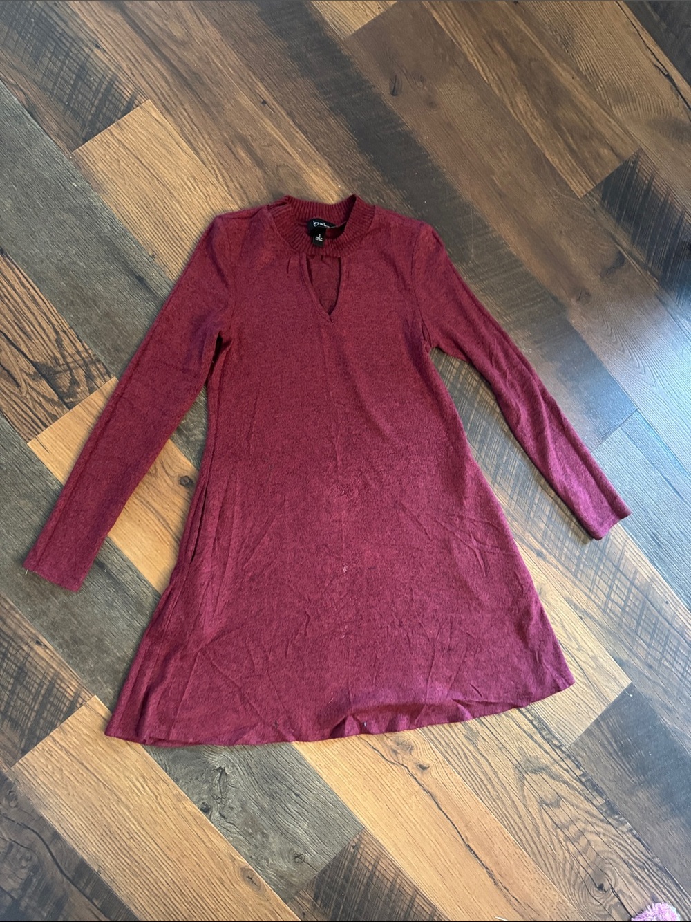 Women's Burgundy Long-Sleeve Knit Dress